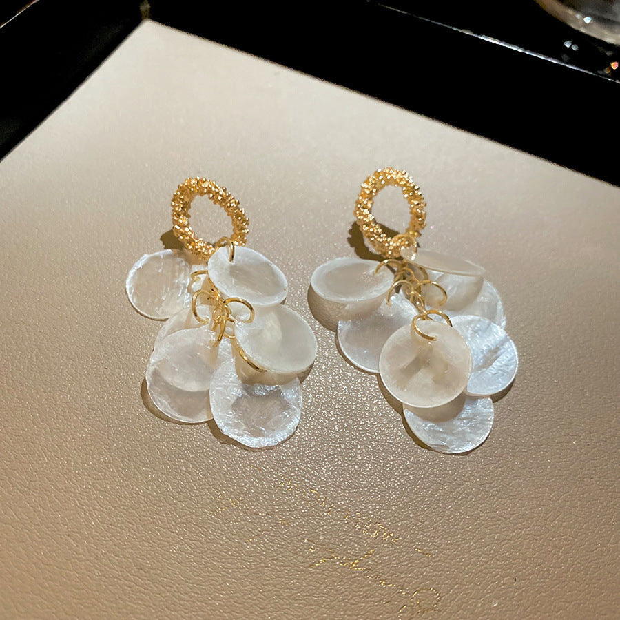 French Shell Circle Pearl Hoop Earrings - view 3
