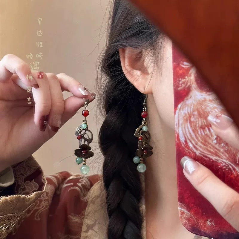 Chinese-Style Glass Bead Tassel Earrings - view 8