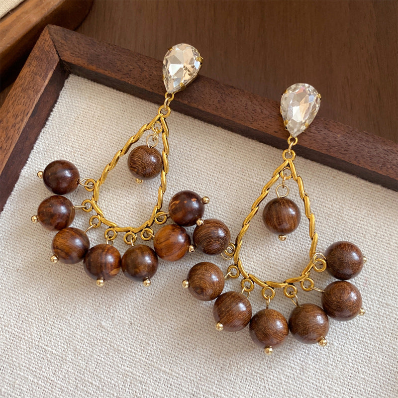 Vintage Round Wooden Drop Earrings - view 9