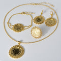 Overseas 18K Gold Light Luxury Niche Round Ring Lace Trim Necklace Bracelet Set Earrings Ring Versatile Women Jewelry Set