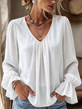 Office Versatile Long Sleeve V-Neck Pleated Loose Shirt