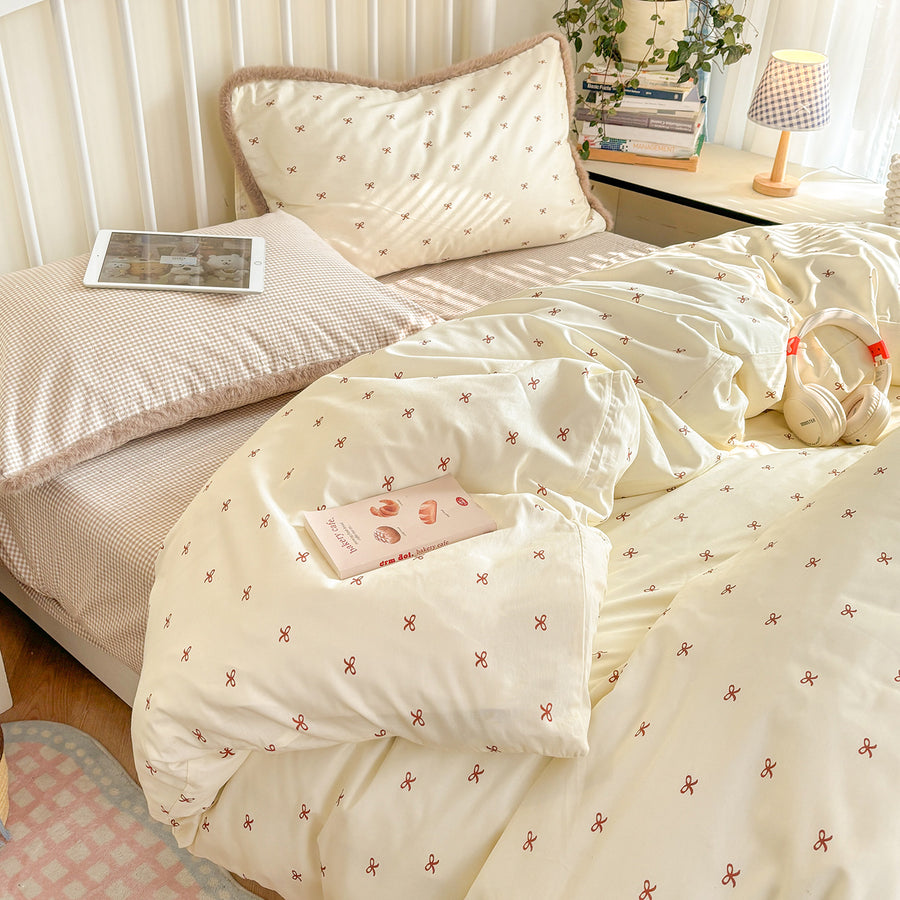 Bow Tie Cream Washed Cotton 4-Piece Bedding Set – Pastel Colors - view 3