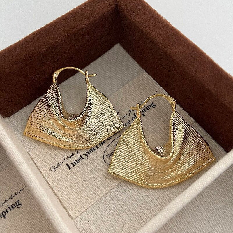 Oversized Pleated Metal Bag Hoop Earrings - view 6