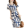 High-End Striped High Waist Slimming Mid-Length Dress