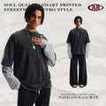 ARTIE Fall/Winter Retro Pure Cotton Washed Distressed Faux Layered Contrast Long Sleeve T-Shirt