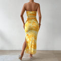 Women's Mesh Floral High Waist Slit Bodycon Dress