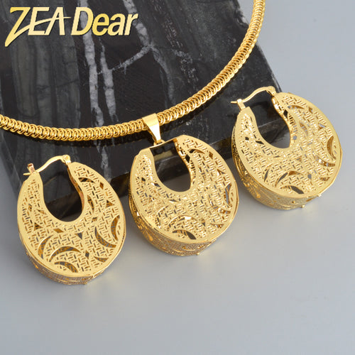 New Import Western Middle East Africa Gold Plated Necklace Earrings Set Fashionable Women 2-Piece Set Jewelry Set