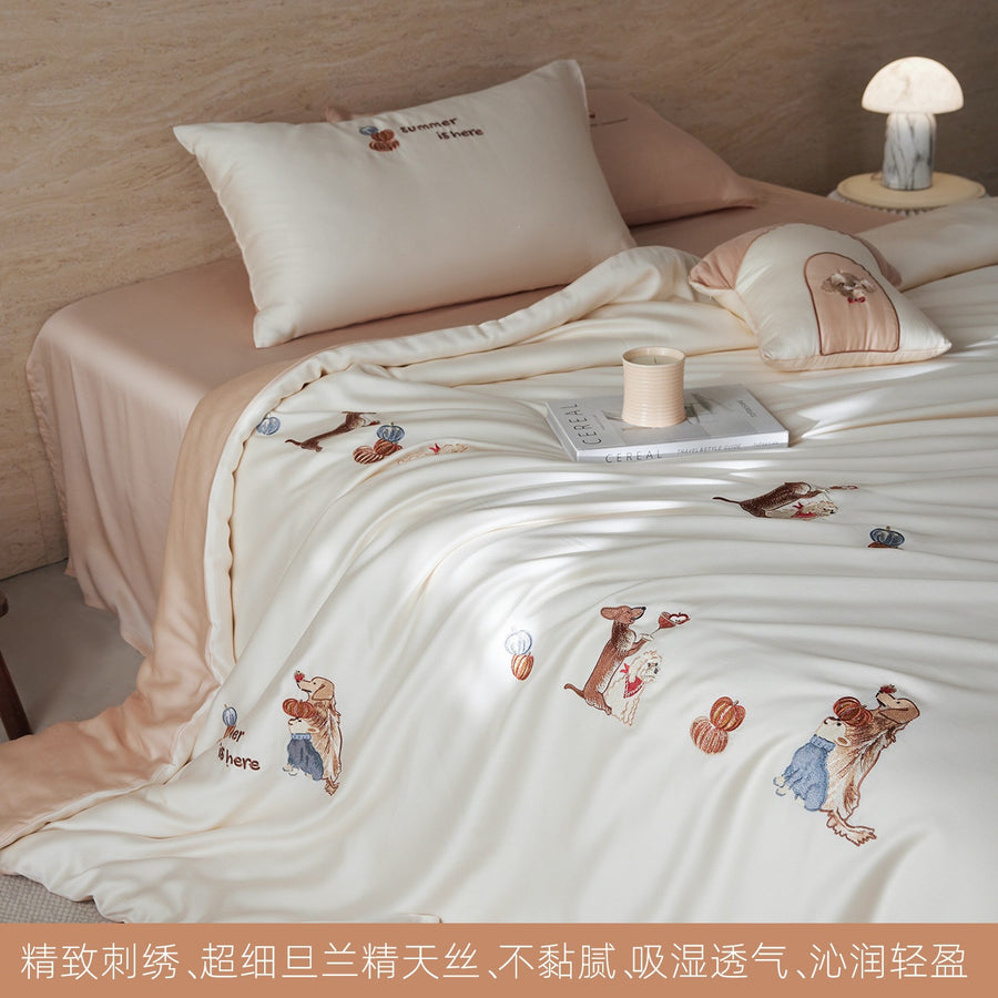 Pink Mist Dalmatian Embroidered Tencel Lyocell 4-Piece Bedding Set - view 4