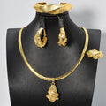 Export Coated 18K Gold Set Middle East Dubai Accessory Bronze Ba Necklace Earrings Set Ring Bangle 4-Piece Set Fashionable