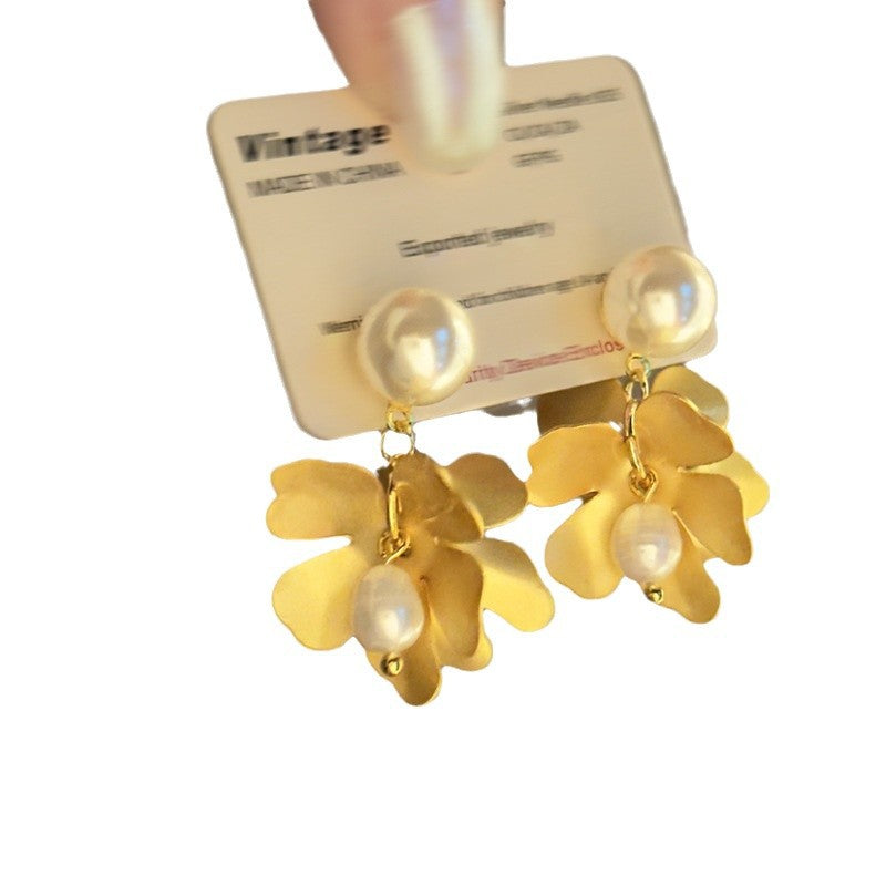 French Gold-Tone Floral Freshwater Pearl Earrings - view 5