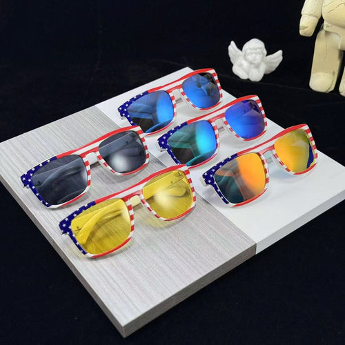 Overseas Amazon Retro Stud Sunglasses Men Fashionable Flag Sunglasses Resin Fabric Sun-Proof Sunshade Sunglasses