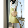 Summer Acetate Tencel Puff Sleeve V-Neck Loose Shirt