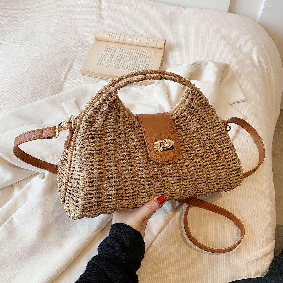 Minimalist Woven Straw Crossbody Tote Bag - view 7