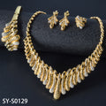 New Dubai 18k Leaves Full Diamond Jewelry Africa Cutout Grain Bride Necklace Earrings Set Bracelet Ring Set