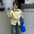 Girls' Korean High Collar Zip Knit Cardigan