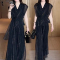 Spring-Summer Fashion Elegant Short Sleeve Wide Leg Pants + Top 2-Piece Set