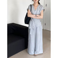 Slimming V-Neck Tie-Front Waist-Tie Wide Leg Pants + Top 2-Piece Set