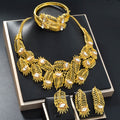 Dubai Gold Western Fashionable Africa Jewelry Necklace Bracelet Set Earrings Ring Cutout Leaves Wedding Banquet Set