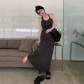 Halter Camisole Fitted Bodycon Long Dress, Chic Retro