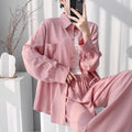 2026极简风棉绸睡衣女长袖衬衫套装高级感透气家居服可外穿睡衣