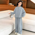 Girls' Stand Collar Hoodie Wide-Leg Pants Casual Set