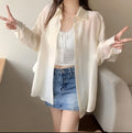 Women's Summer Casual Fashion Tencel Sun-Protection Lightweight Cardigan + Shirt + Ja - White