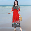 Women's Summer Chinese French Short Sleeve V-Neck Printed Dress + Skirt 2026 - 1-1#