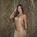 New Wholesale Tube Top Hollow-Out Backless Crop Top + High Waist Skirt Set