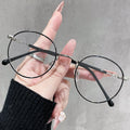 New Oval Round Prescription Glasses Frame Women Tweed Style Retro Gold Metal Photochromic Glasses Small-Frame Fashionable Bare Face Plano