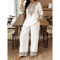 Women's Ethnic Long Sleeve Lace Trim Set 2026 | 2 Piece Outfit Set - White
