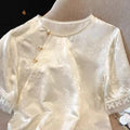 Summer New Chinese Retro Jacquard Embroidered Short Sleeve Crew Neck Heavy Shirt