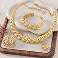 Fashionable EU/US Import 18K Gold Plated Twist Necklace Earrings Set Ring Bracelet Set India Women Banquet Jewelry Set