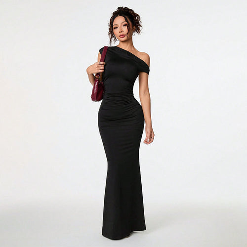 Women's Off Shoulder Black Evening Gown