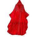 High-End Crystal Beaded V-Neck Hooded Flared Sleeve Irregular Chiffon Dress