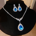 Fashionable Light Luxury Cubic Zirconia Teardrop Stud Earring Necklace Set Simple Design Detail Clavicle Chain Niche Exquisite Accessory Women