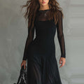 Elegant Fish-Tail Dress - European Style Spliced Long Sleeve Winter Dress Women