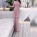 Spring Chinese Elegant Frog Button Mid-Length Long Wide Leg Pants 2-Piece Set