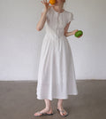 EGKA French Embroidered Short Sleeve A-Line Fitted Dress