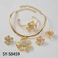 Vintage Jewelry 5 Petal 3D Flower Pendant Bead Collar Bangle Ring Earrings Set Light Luxury Banquet