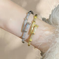 Overseas Western Full Diamond Stud Bangle Women Premium Light Luxury Versatile Buckle Bracelet Copper Coated 18K Open End Bangle