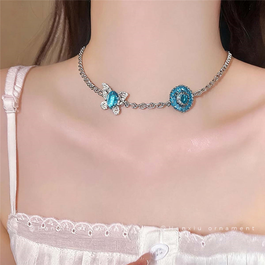 Vintage Zircon Butterfly Heart Pendant Necklace - view 3