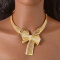 Overseas Dubai 18K Gold Bride Knot Wedding Necklace Earrings Set Ring Bracelet Set India Women Banquet Jewelry Set