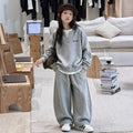 Girls' Faux Layered Pullover Hoodie Wide-Leg Sweatpants Set