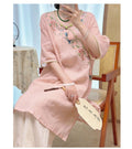 Modified Cheongsam Dress, Chinese Style Embroidered Short Sleeve