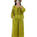 Women's Summer Ethnic Relaxed Ramie Embroidered 3/4 Sleeve V-Neck Loose Set 2026 - Pink Top