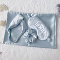 Custom Faux Silk Pillowcase Eyeshade Headband Hair Tie 4-Piece Set Wedding Gift Hair Care Gift Wholesale logo