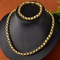 Overseas Western Fashionable Hip-Hop Punk Breeze Round Ring Chain Press Flower Long Wall Pattern Band Mutual Clasp Necklace Bracelet Set 2-Piece Set
