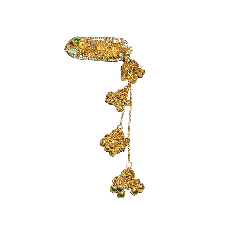 Rhinestone Oval Flower Bell Tassel Hair Clip - view 5