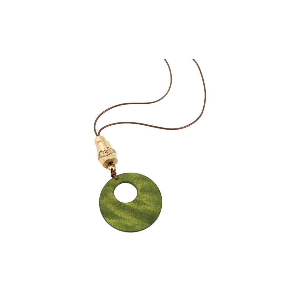 Chinese-Inspired Wooden Round Pendant Necklace - view 5