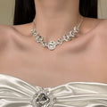 Jade Fall Bright Super Exquisite Sparkle Zircon Oval Round Necklace Premium Elegant Necklace Women Jewelry Set Design Detail